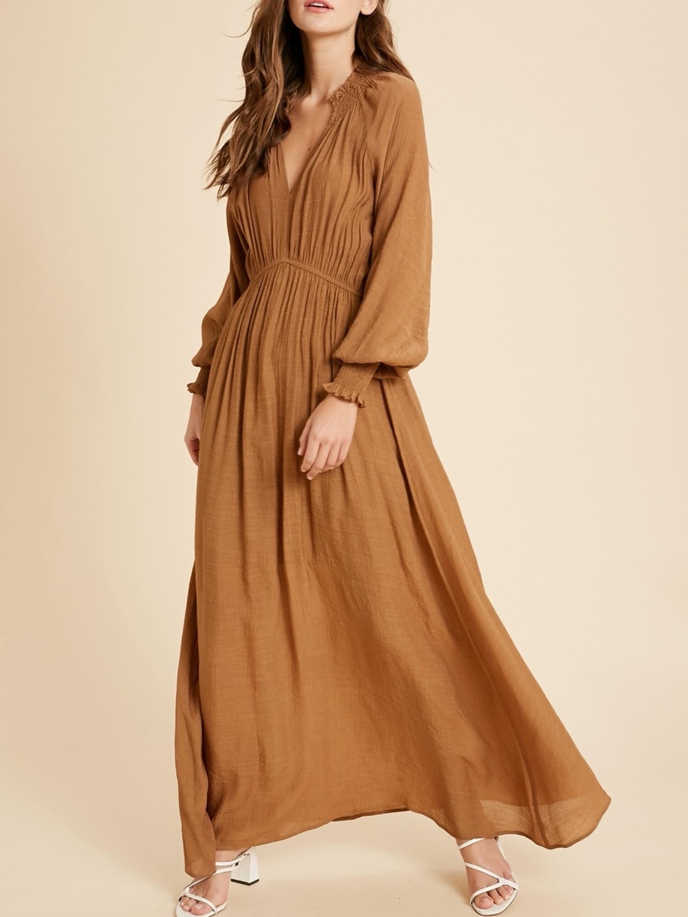 Caramel Long Sleeve Maxi Dress